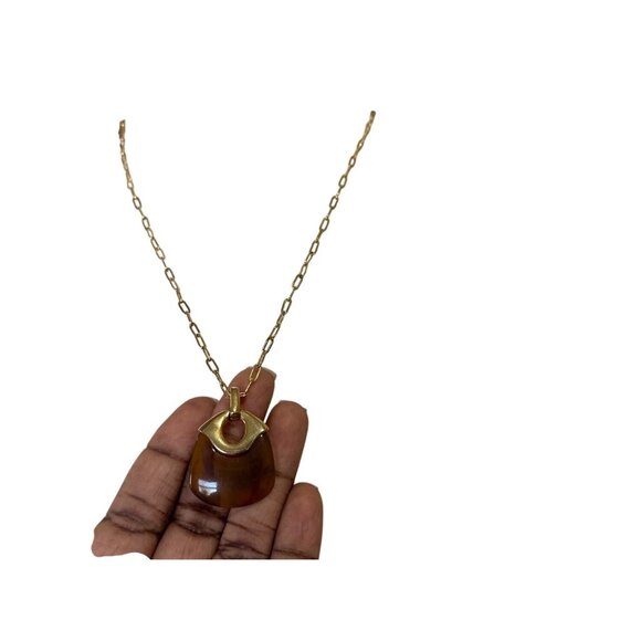 Liz Claiborne Gold Chain Necklace With Amber Tortoise Shell Pendant Toggle Clasp - Picture 3 of 8